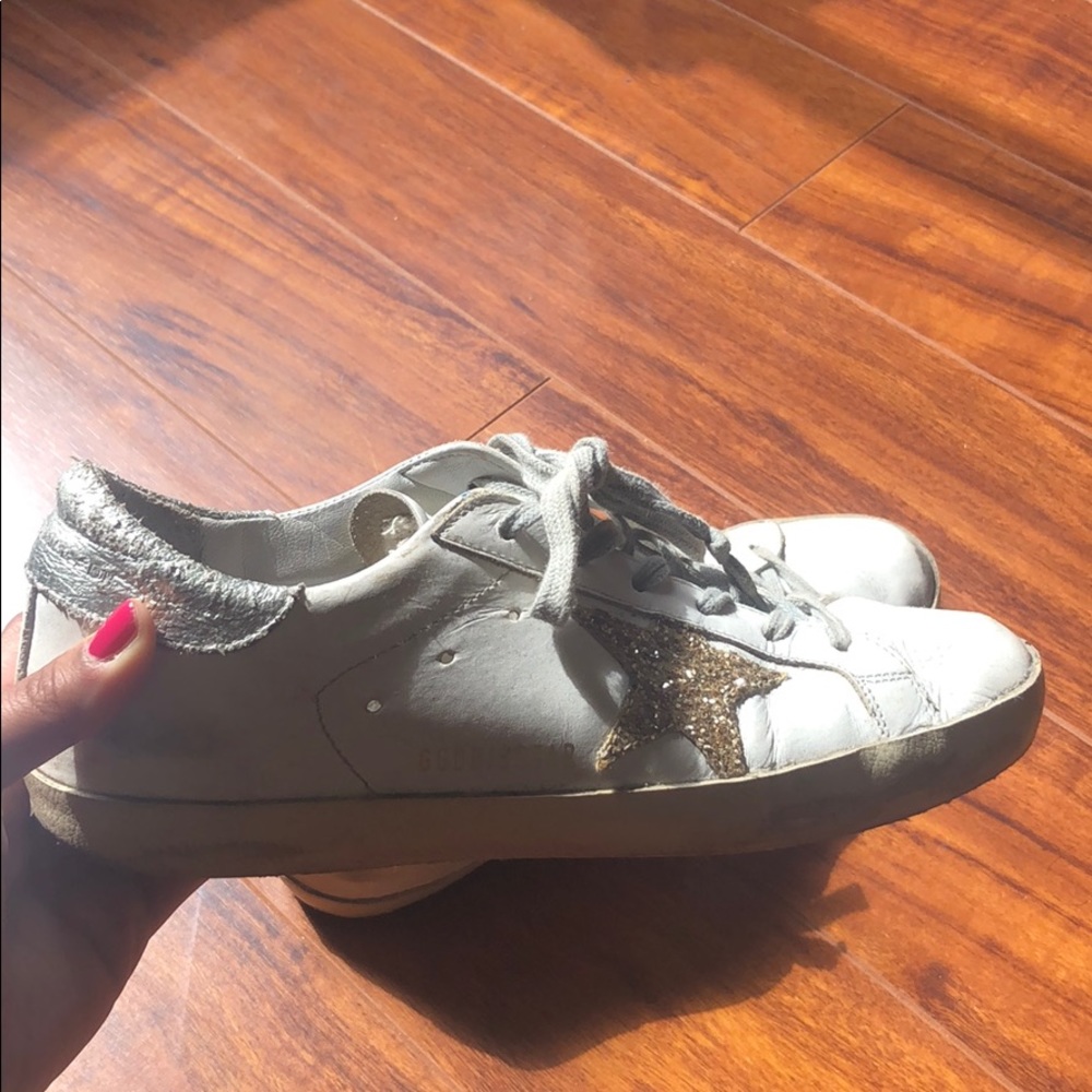 Golden goose sliver and gold sneakers